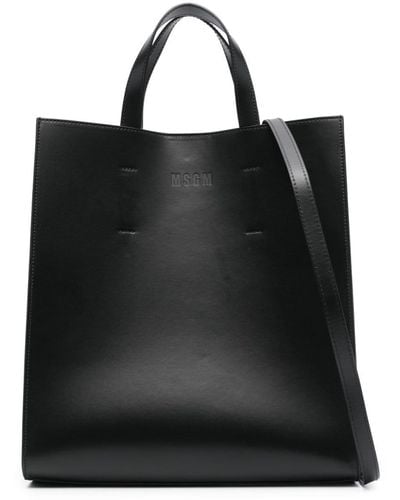 MSGM Logo-debossed Leather Tote Bag - Black