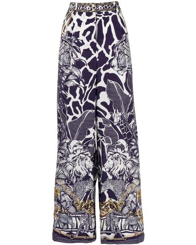 Camilla Graphic-print Wide-leg Trousers - Blue