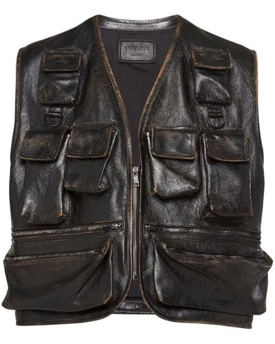 Prada Leather Cargo Gilet - Men's - Leather - Black
