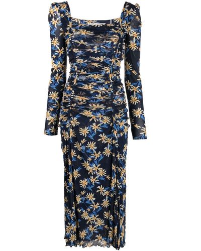 Diane von Furstenberg Gerafftes Kleid mit Blumen-Print - Blau