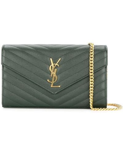 Saint Laurent Uptown Baby Textured-leather Pouch In Olive Drab