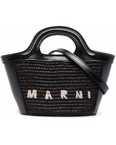 Marni Raffia And Leather Tropiacalia Micro Satchel Bag - Black