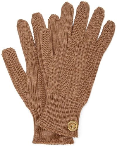 Versace Medusa-plaque Ribbed-knit Gloves - Brown