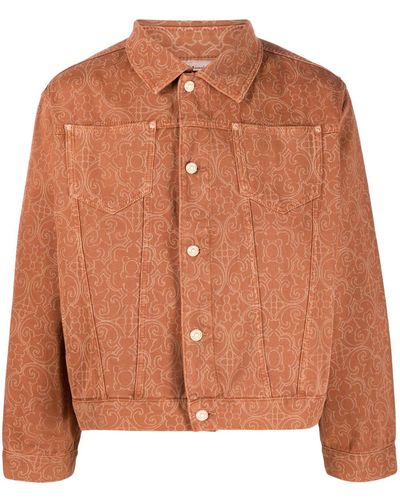 Drole de Monsieur Floral-motif Denim Shirt Jacket - Brown