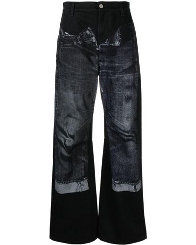 Jean Paul Gaultier Trompe L'oeil-print Wide-leg Jeans - Blue
