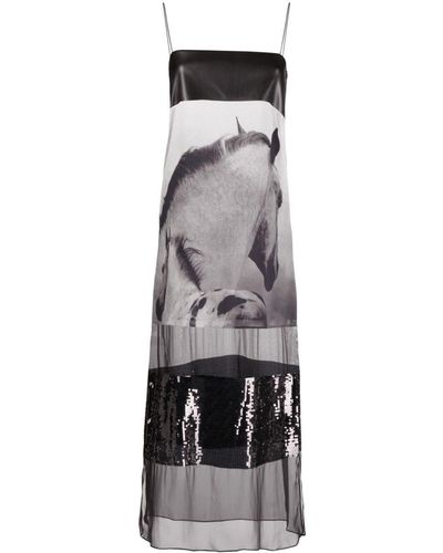 Stella McCartney Horse-print Panelled Midi Dress - Grey