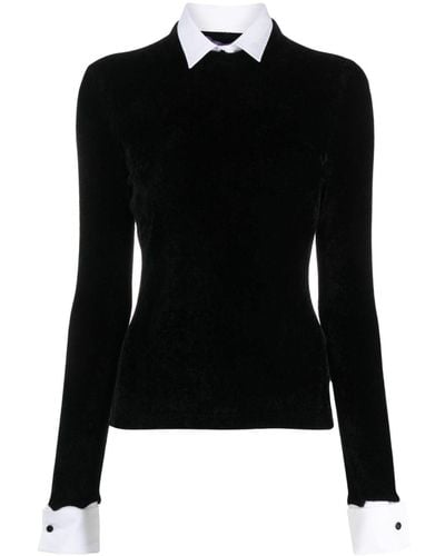 Ralph Lauren Collection Detachable-collar Velvet Top - Black