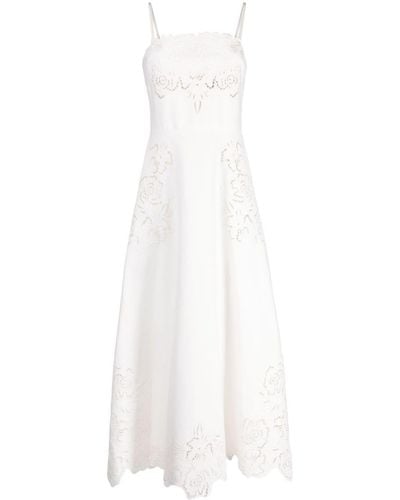 Elie Saab Drill Floral-embroidered Midi Dress - White