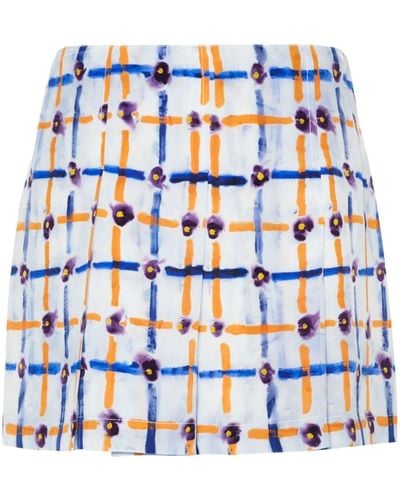 Marni Saraband-print Silk Skirt - Blue
