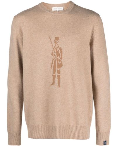 Mackintosh Logo-intarsia Merino Wool-blend Sweater - Natural