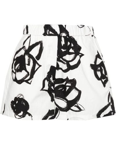 MSGM Shorts aus Popeline mit Blumen-Print - Weiß