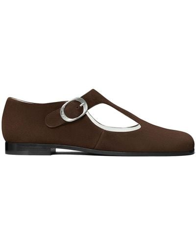 Tory Burch Violet T-strap Suede Loafers - Brown
