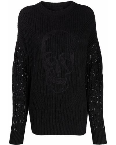 Philipp Plein Crystal-embellished Knitted Jumper - Black