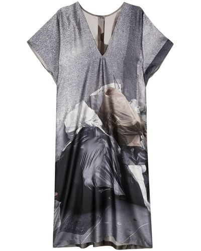 BARBARA BOLOGNA Graphic-print Satin Midi Dress - Gray