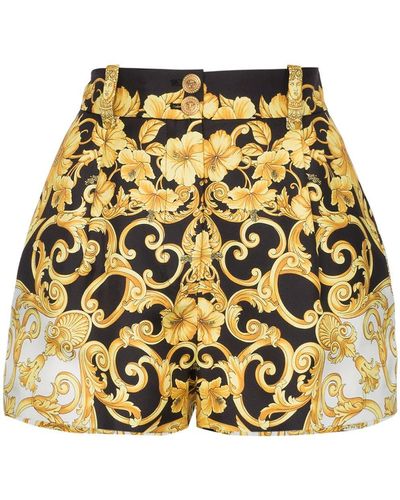 Versace High Waist Shorts Van Zijde Met Barok Print - Zwart