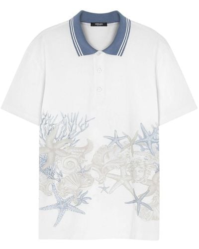 Versace Starfish-print Cotton Polo Shirt - White