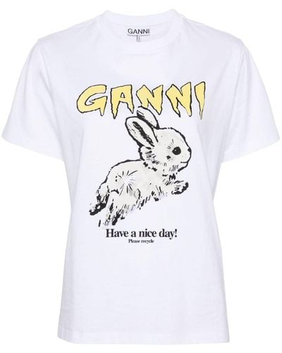 Ganni T-Shirt mit grafischem Print - Weiß