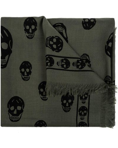 Alexander McQueen Skull-print Wool Scarf - Green