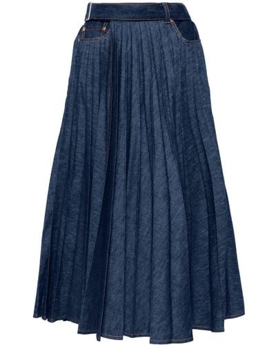 Sacai プリーツ デニムラップスカート - ブルー