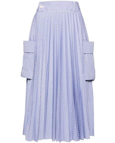 Sacai X Thomas Mason Striped Pleated Skirt - Blue