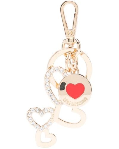 Love Moschino Porte-clés cœur à logo gravé - Blanc
