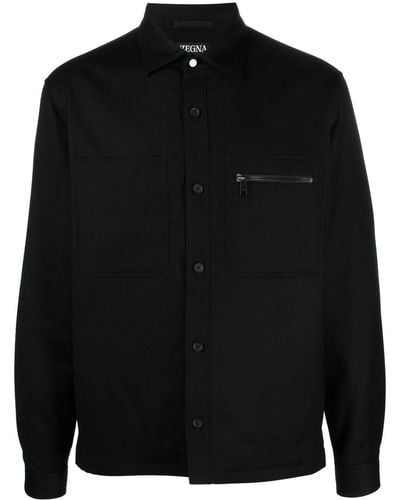 Zegna Button-up Wool Shirt Jacket - Black