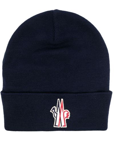 3 MONCLER GRENOBLE Logo-patch Ribbed Beanie - Blue