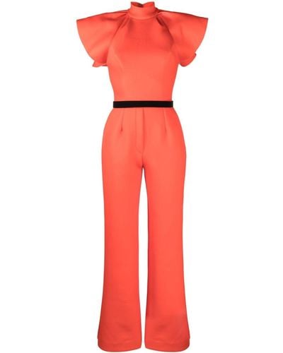 Saiid Kobeisy Ruffled-detail Belted Jumpsuit - Red