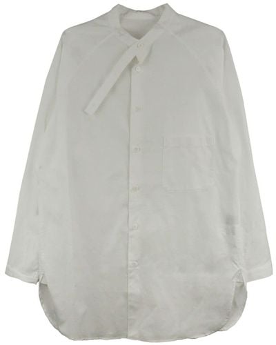 Yohji Yamamoto Tie-neck Cotton Shirt - Grey