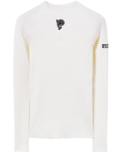 Emilio Pucci Logo-embroidered Ribbed Knit Jumper - White