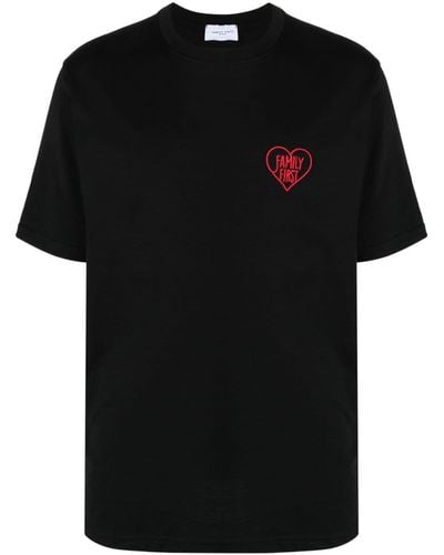 FAMILY FIRST Logo-embroidered Cotton T-shirt - Black