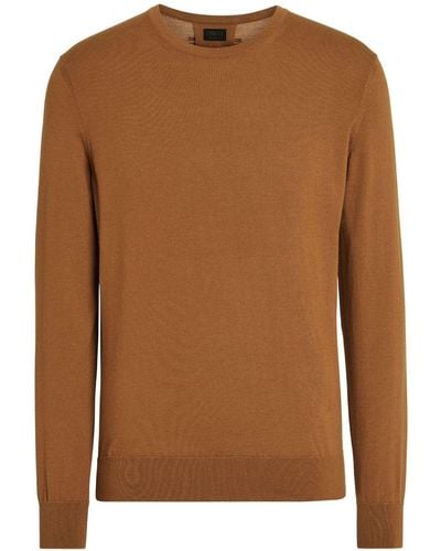 Zegna Round-neck Knit Sweater - Brown