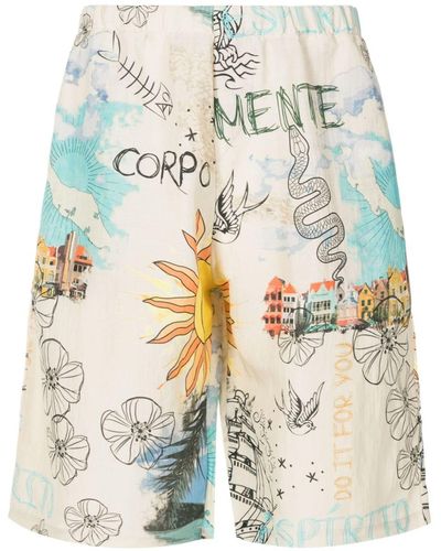 Amir Slama X Mahaslama Graphic-print Elastic-waist Shorts - White