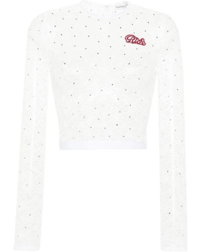 Alessandra Rich Long-Sleeve Lace T-Shirt - White