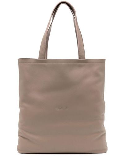 agnès b. Logo-embroidered Leather Tote Bag - Natural