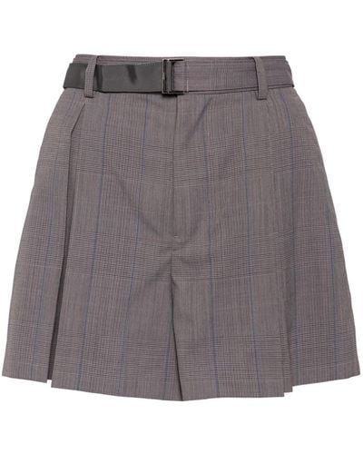 Sacai Pleated Stripe-detail Shorts - Grey