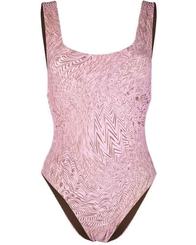 FEDERICA TOSI Zigzag-print Reversible Swimsuit - Pink