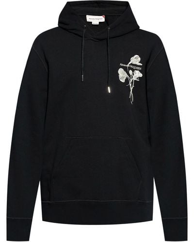 Alexander McQueen Floral-embroidery cotton hoodie - Schwarz
