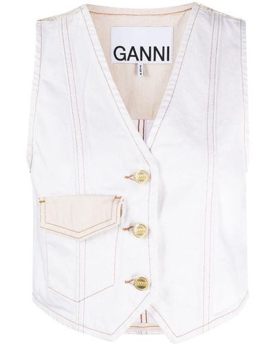 Ganni Contrast-stitching denim gilet - Bianco