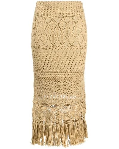 Polo Ralph Lauren Pointelle-knit Macrame Fringe Skirt - Natural