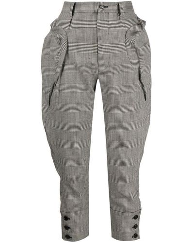 Noir Kei Ninomiya Houndstooth-pattern Cropped Wool Pants - Grey