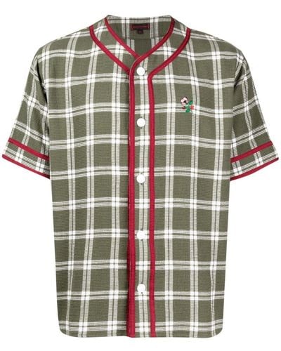 Clot Check-pattern Striped-edge Shirt - Green