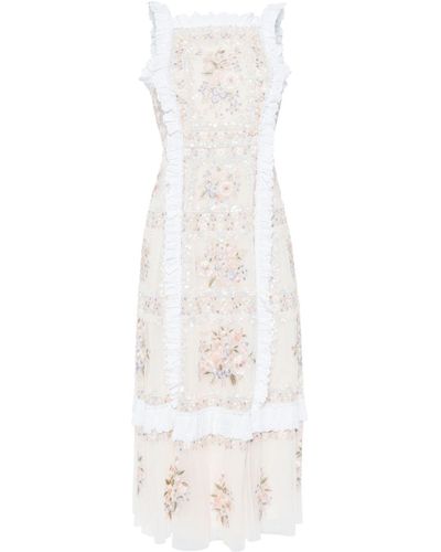 Needle & Thread Besticktes Blossom Bib Kleid - Weiß