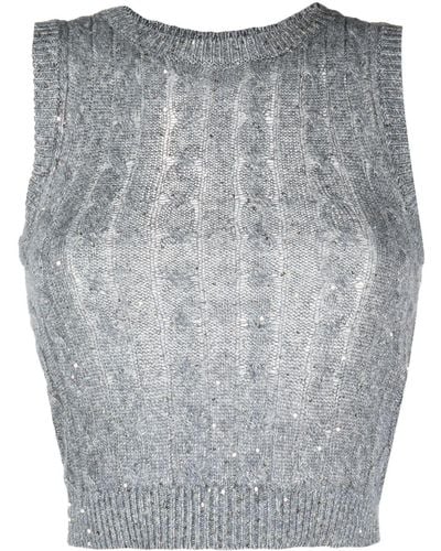 Brunello Cucinelli Sequined Cable-knit Vest Top - Grey