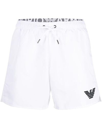 Emporio Armani Logo-print Drawstring Swim Shorts - White