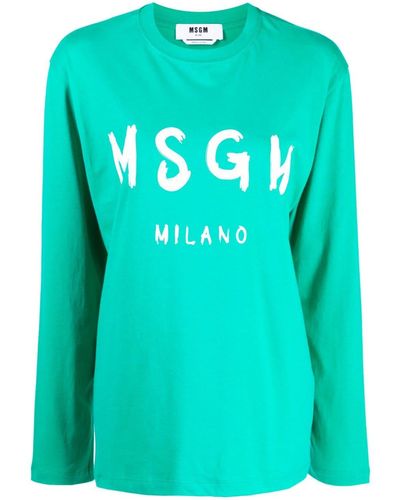 MSGM Logo-print Long-sleeve T-shirt - Blue