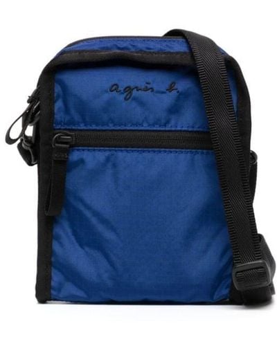 agnès b. Engraved-logo Messenger Bag - Blue