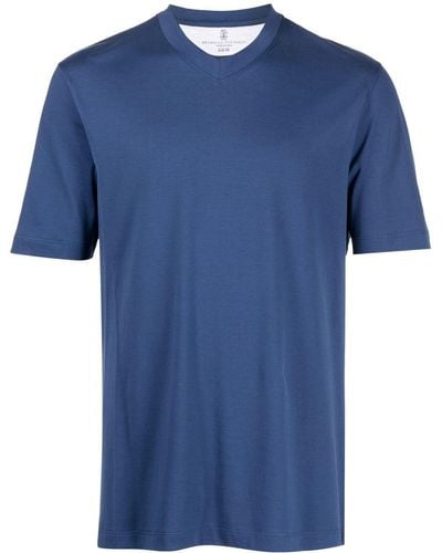 Brunello Cucinelli Vネック Tシャツ - ブルー