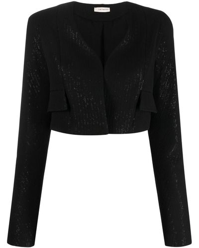 The Mannei Terras Sequinned Cropped Blazer - Black