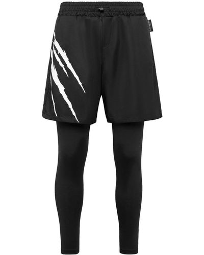 Philipp Plein Running Logo-print Layered Trousers - Black